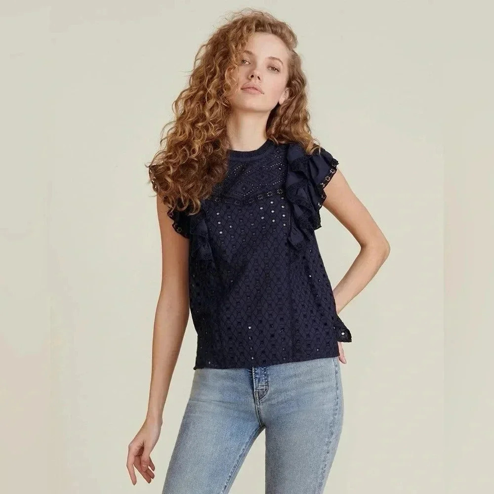 veronica beard
JIE EYELET TOP - NAVY - Picture 5 of 6